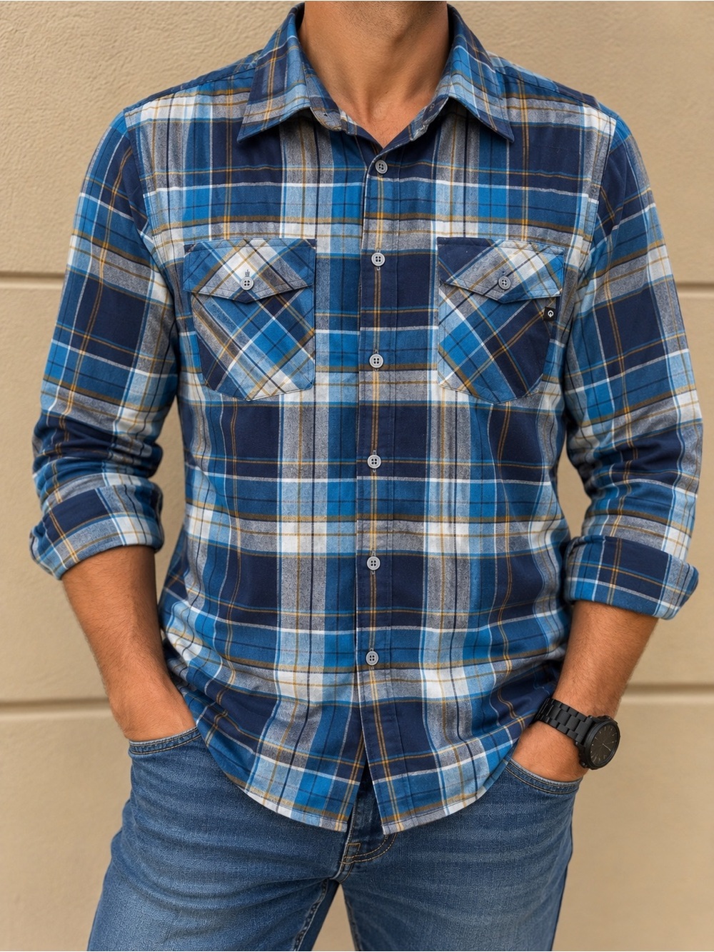 Marmot Blue and White Plaid Button-Down Shirt